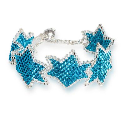 Alternate image for Light Blue and Silver-Toned Beaded Bracelet with Star Theme Cyan Starlight