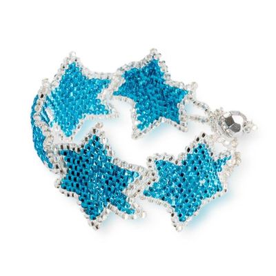 Alternate image for Light Blue and Silver-Toned Beaded Bracelet with Star Theme Cyan Starlight
