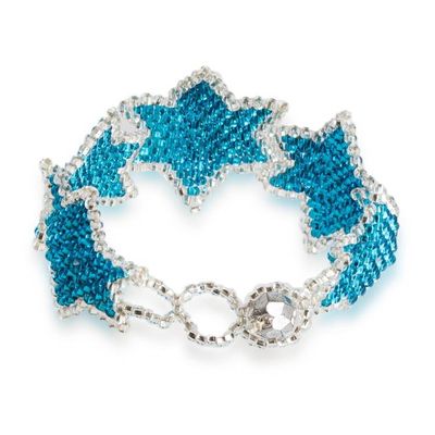 Alternate image for Light Blue and Silver-Toned Beaded Bracelet with Star Theme Cyan Starlight