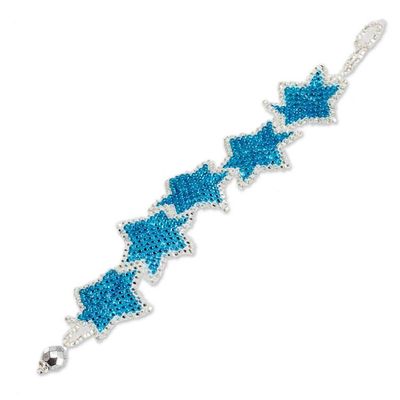 Alternate image for Light Blue and Silver-Toned Beaded Bracelet with Star Theme Cyan Starlight