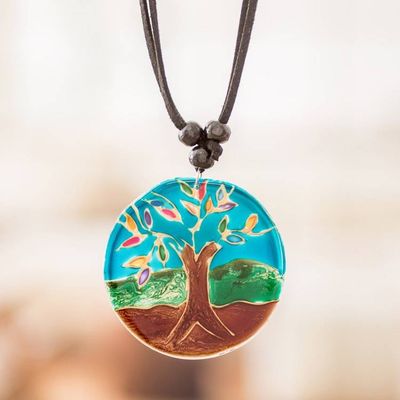 Alternate image for Tree-Themed Glass Pendant Necklace in Blue from Costa Rica Tree of Life at Night