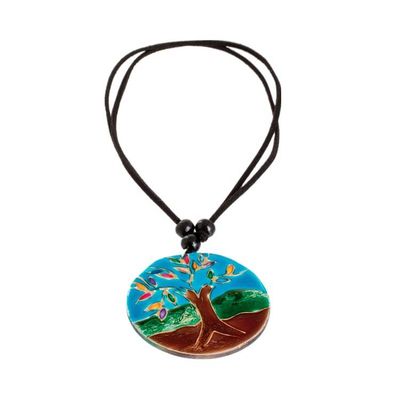 Alternate image for Tree-Themed Glass Pendant Necklace in Blue from Costa Rica Tree of Life at Night