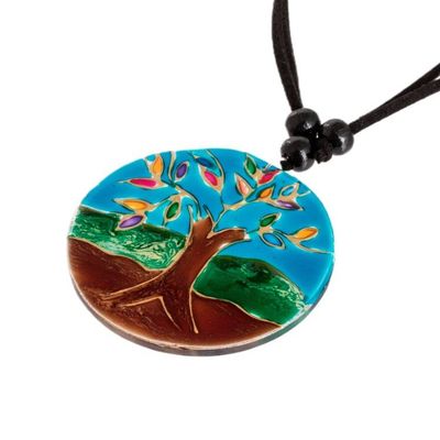 Alternate image for Tree-Themed Glass Pendant Necklace in Blue from Costa Rica Tree of Life at Night