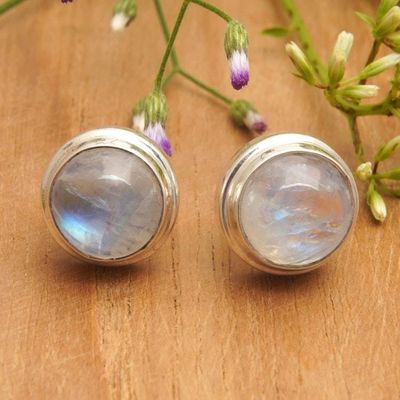 Alternate image for Classic Sterling Silver Stud Earrings with Rainbow Moonstone Divine Feminineness