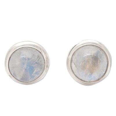 Alternate image for Classic Sterling Silver Stud Earrings with Rainbow Moonstone Divine Feminineness