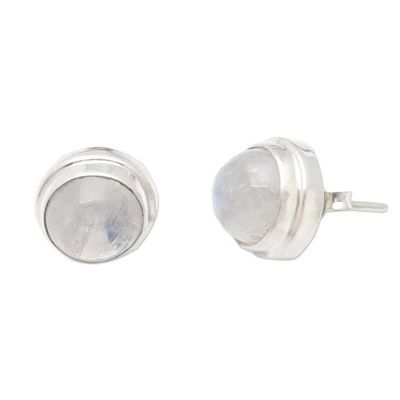 Alternate image for Classic Sterling Silver Stud Earrings with Rainbow Moonstone Divine Feminineness