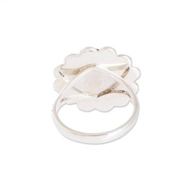 Alternate image for Handcrafted Dark Green Jade and Silver Cocktail Ring Dark Moon Aura