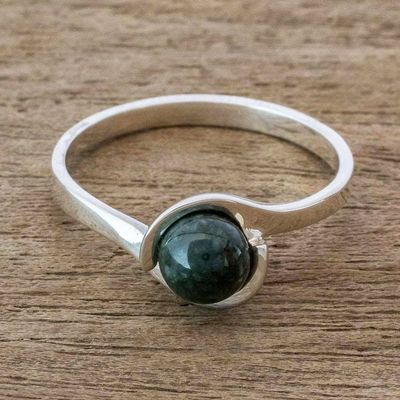 Alternate image for Dark Green Jade Modern Cocktail Ring from Guatemala Dark Green Magic Silhouette