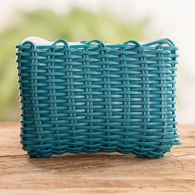 Alternate image for Teal Recycled Vinyl Cord Coin Purse Handwoven in Guatemala Enchantment in Teal