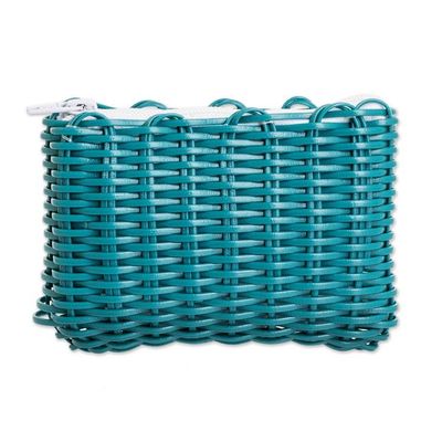 Alternate image for Teal Recycled Vinyl Cord Coin Purse Handwoven in Guatemala Enchantment in Teal