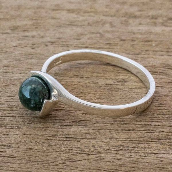 Alternate image for Dark Green Jade Modern Cocktail Ring from Guatemala Dark Green Magic Silhouette