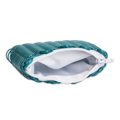 Alternate image for Teal Recycled Vinyl Cord Coin Purse Handwoven in Guatemala Enchantment in Teal