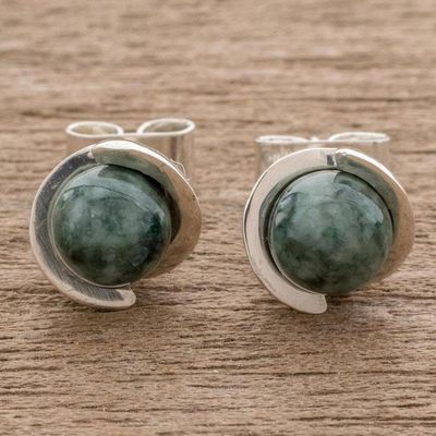 Alternate image for Modern Jade Stud Earrings in Dark Green from Guatemala Green Magic Silhouette