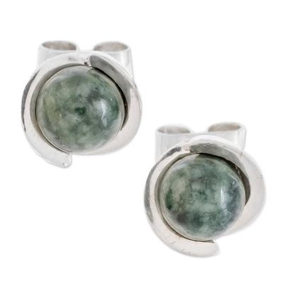 Alternate image for Modern Jade Stud Earrings in Dark Green from Guatemala Green Magic Silhouette
