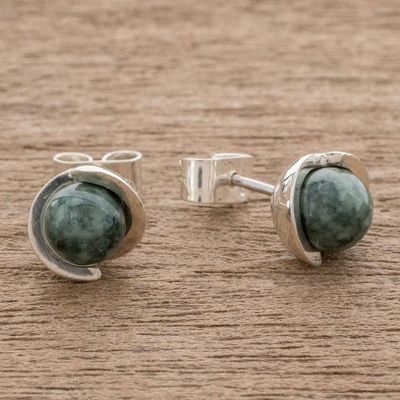 Alternate image for Modern Jade Stud Earrings in Dark Green from Guatemala Green Magic Silhouette