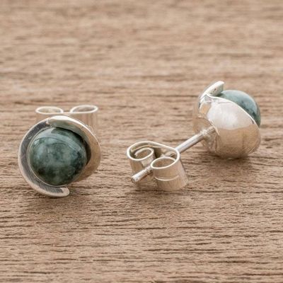 Alternate image for Modern Jade Stud Earrings in Dark Green from Guatemala Green Magic Silhouette