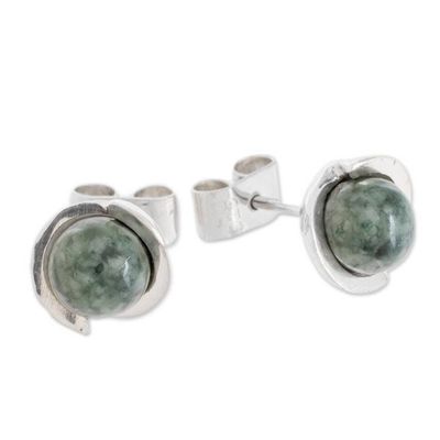 Alternate image for Modern Jade Stud Earrings in Dark Green from Guatemala Green Magic Silhouette
