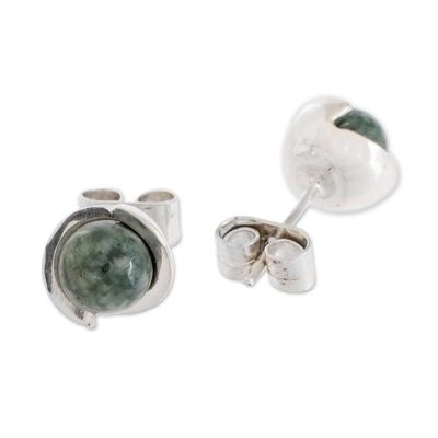 Alternate image for Modern Jade Stud Earrings in Dark Green from Guatemala Green Magic Silhouette