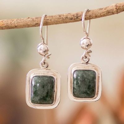 Alternate image for Square Sterling Silver Dark Green Jade Dangle Earrings Maya Green