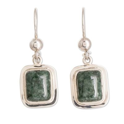 Alternate image for Square Sterling Silver Dark Green Jade Dangle Earrings Maya Green