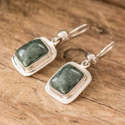 Alternate image for Square Sterling Silver Dark Green Jade Dangle Earrings Maya Green