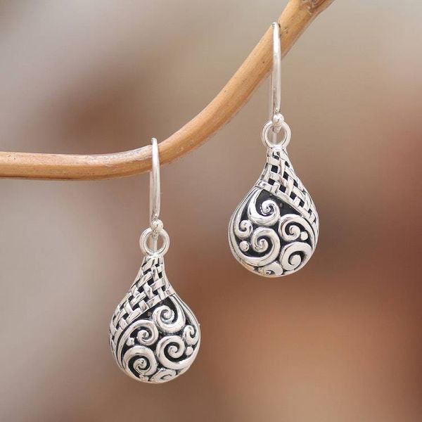 Alternate image for Classic Balinese Drop-Shaped Sterling Silver Dangle Earrings Bali Splendor