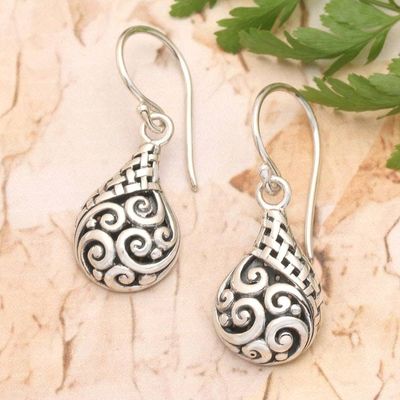 Alternate image for Classic Balinese Drop-Shaped Sterling Silver Dangle Earrings Bali Splendor