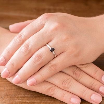 Alternate image for Oval Black Jade Solitaire Ring from Guatemala Oval Delight