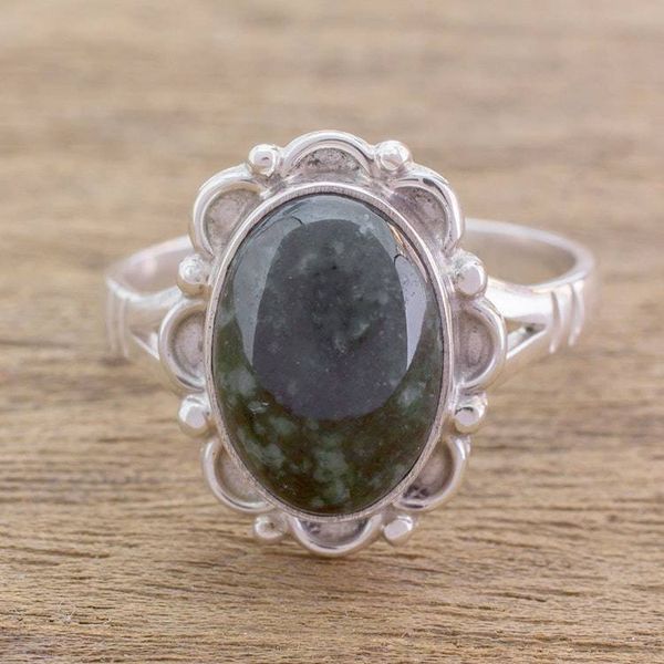 Alternate image for Guatemalan Hand Crafted Dark Green Jade Ring Dark Dahlia