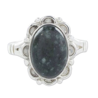 Alternate image for Guatemalan Hand Crafted Dark Green Jade Ring Dark Dahlia