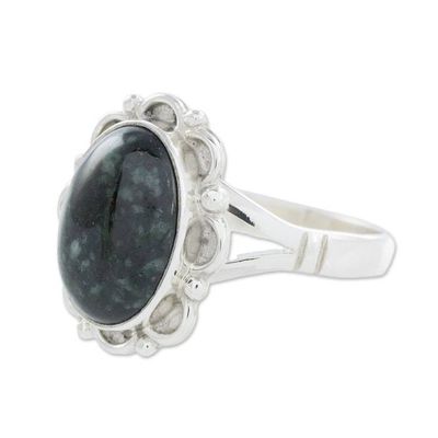 Alternate image for Guatemalan Hand Crafted Dark Green Jade Ring Dark Dahlia