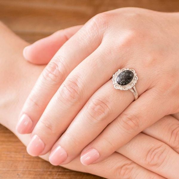 Alternate image for Guatemalan Hand Crafted Dark Green Jade Ring Dark Dahlia