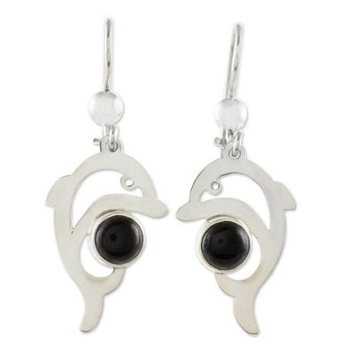 Alternate image for Jade Dolphin Dangle Earrings in Black from Guatemala Black Dolphin