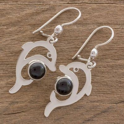Alternate image for Jade Dolphin Dangle Earrings in Black from Guatemala Black Dolphin