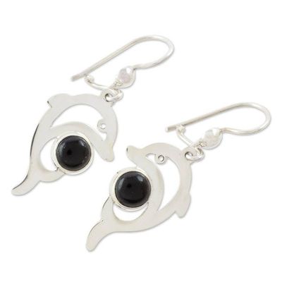 Alternate image for Jade Dolphin Dangle Earrings in Black from Guatemala Black Dolphin