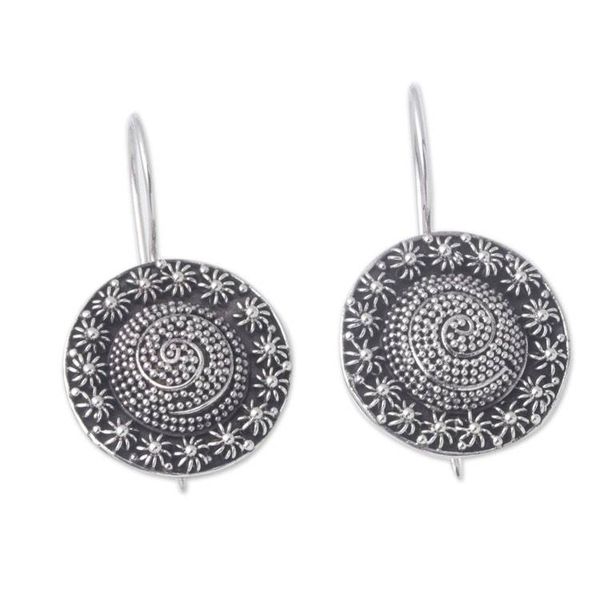 Alternate image for Sterling Silver Round Drop Earrings Crafted in Bali Alluring Sparkles