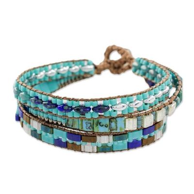 Alternate image for Glass Beaded Wristband Bracelet in Blue from Guatemala Pools of the City