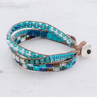 Alternate image for Glass Beaded Wristband Bracelet in Blue from Guatemala Pools of the City