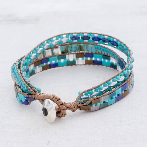 Alternate image for Glass Beaded Wristband Bracelet in Blue from Guatemala Pools of the City