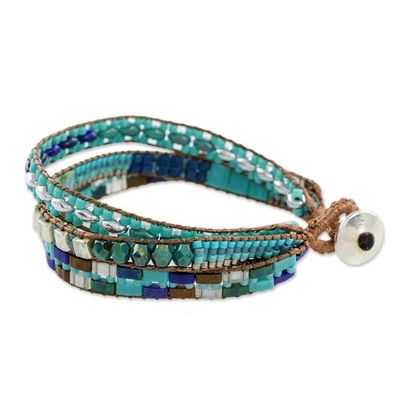 Alternate image for Glass Beaded Wristband Bracelet in Blue from Guatemala Pools of the City