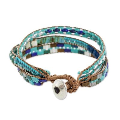Alternate image for Glass Beaded Wristband Bracelet in Blue from Guatemala Pools of the City
