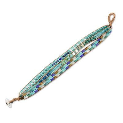 Alternate image for Glass Beaded Wristband Bracelet in Blue from Guatemala Pools of the City