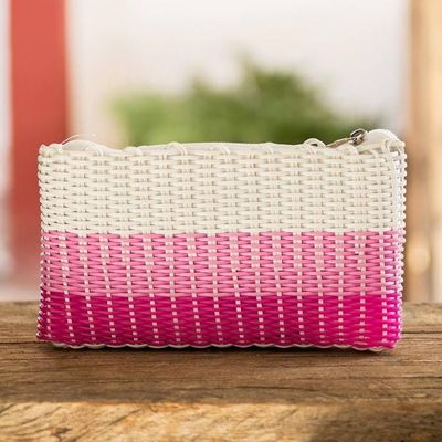 Alternate image for Recycled Central American Handwoven Cosmetic Bag in Pink Strawberry Cream