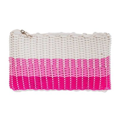 Alternate image for Recycled Central American Handwoven Cosmetic Bag in Pink Strawberry Cream
