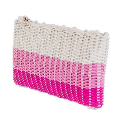 Alternate image for Recycled Central American Handwoven Cosmetic Bag in Pink Strawberry Cream