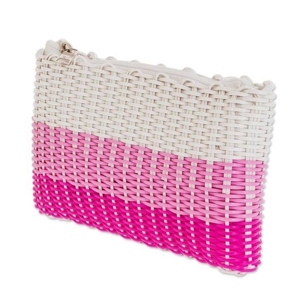 Alternate image for Recycled Central American Handwoven Cosmetic Bag in Pink Strawberry Cream