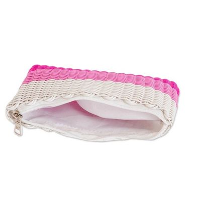 Alternate image for Recycled Central American Handwoven Cosmetic Bag in Pink Strawberry Cream