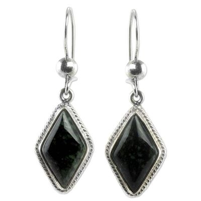 Alternate image for Guatemalan Dark Green Jade Earrings Dark Diamond