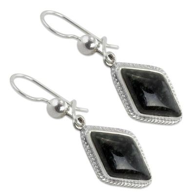 Alternate image for Guatemalan Dark Green Jade Earrings Dark Diamond