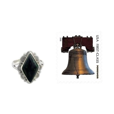 Alternate image for Guatemalan Handcrafted Dark Green Jade Ring Dark Diamond Dahlia